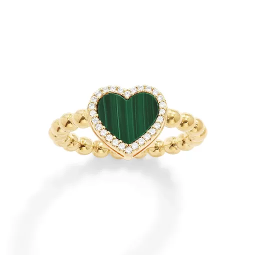 Anello Cuore in Malachite con Perle Placcato in oro giallo 18 carati