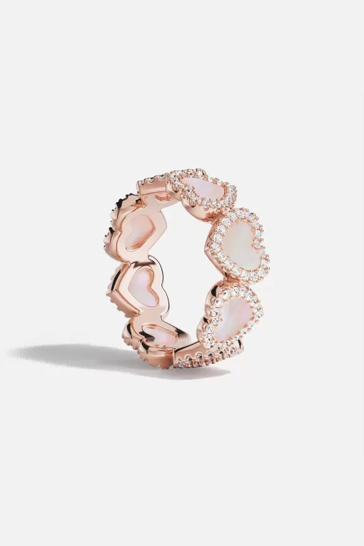 Anello Cuore in Pavé di Madreperla Rosa Placcato in oro rosa 18 carati