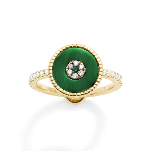 Anello Lucky Eye in malachite Placcato in oro giallo 18 carati