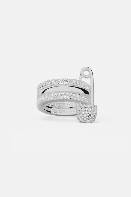 Anello con tripla spilla da balia creola Love, Smile, Happiness argento sterling