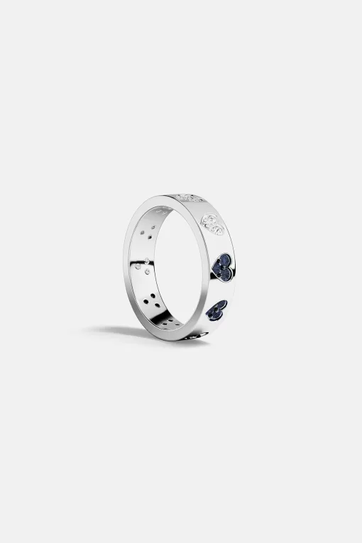 Anello cuore blu e bianco argento sterling