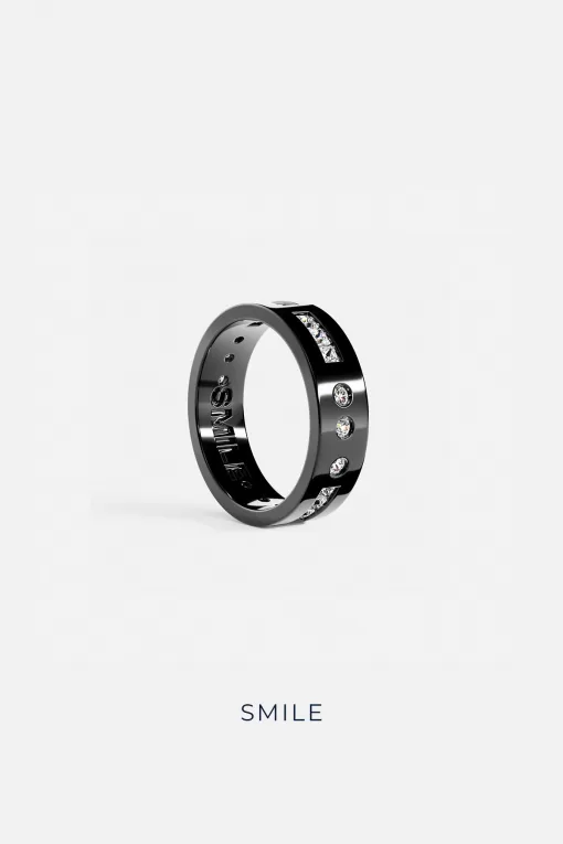 Anello in codice Morse con sorriso nero argento sterling