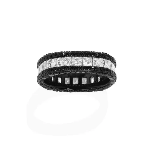 Anello in pavé nero argento sterling