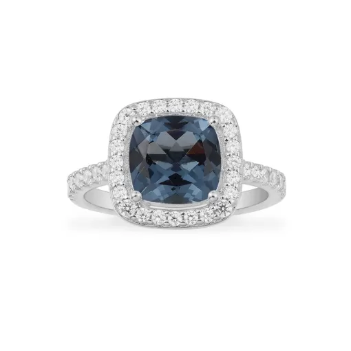 Anello quadrato blu con pavé argento sterling