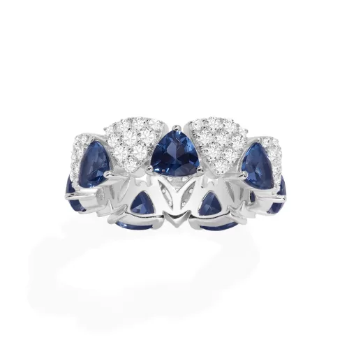 Anello triangolare bianco e blu argento sterling