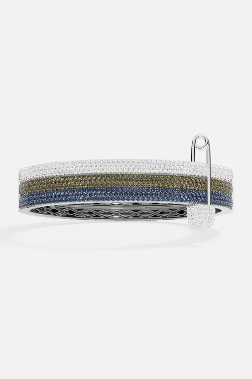 Bracciale con tripla spilla da balia in kaki e blu argento sterling