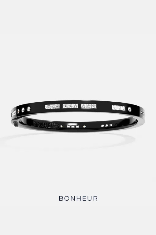 Bracciale della felicità in codice Morse nero argento sterling