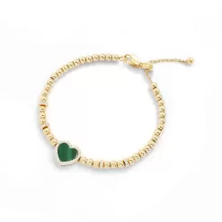 Bracciale regolabile a cuore in malachite con perline Placcato in oro giallo 18 carati