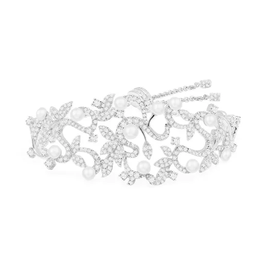 Bracciale regolabile a forma di fiore con perle argento sterling