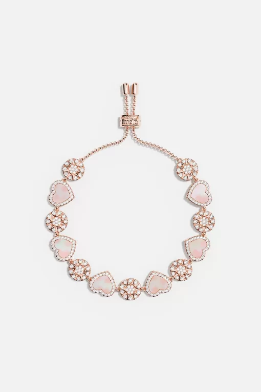 Bracciale regolabile con cuore e pois in madreperla rosa Placcato in oro rosa 18 carati