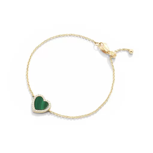 Bracciale regolabile con cuore in malachite Placcato in oro giallo 18 carati