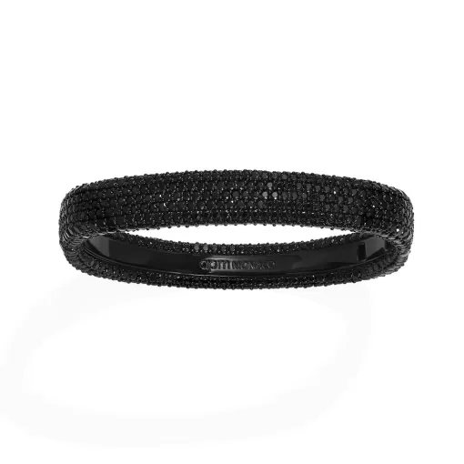 Bracciale rigido nero spesso con pavé argento sterling