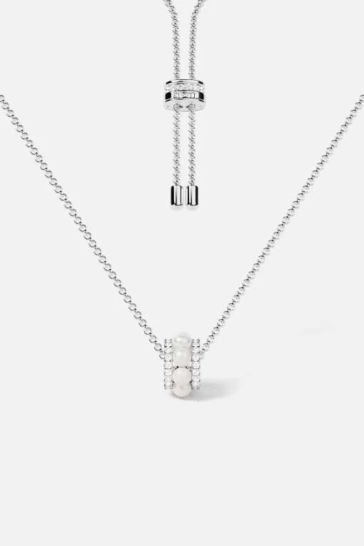 Collana con doppio anello regolabile con pavé e perline argento sterling