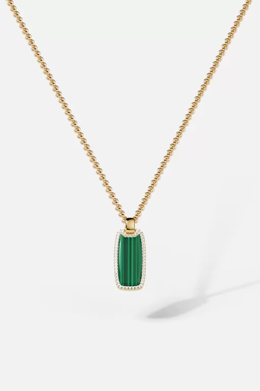 Collana con medaglia regolabile in malachite Placcato in oro giallo 18 carati