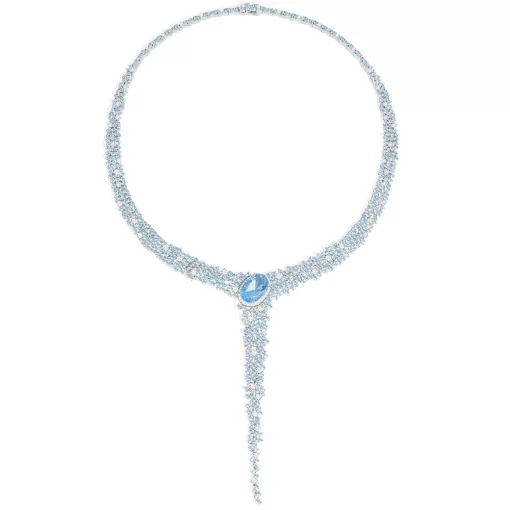 Collana con pavé a Y blu laguna argento sterling