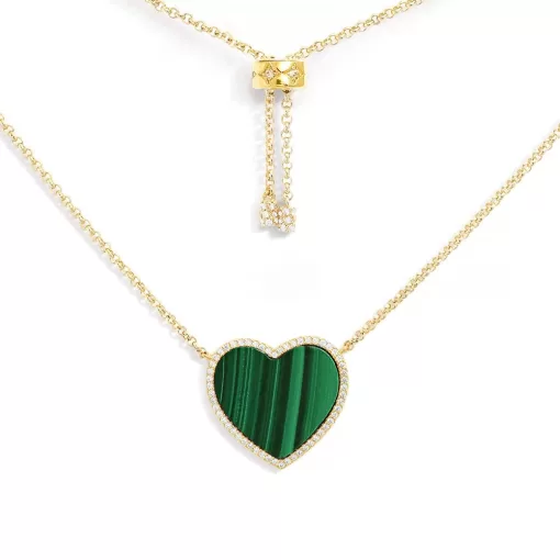 Collana cuore regolabile in malachite Placcato in oro giallo 18 carati