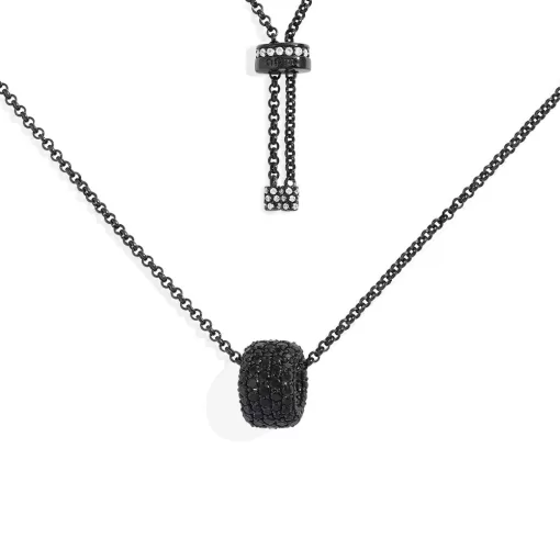 Collana nera regolabile con anello in pavé argento sterling