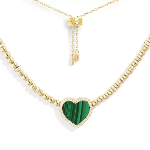 Collana regolabile a cuore di malachite con perline Placcato in oro giallo 18 carati