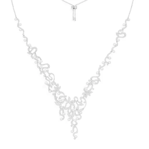 Collana regolabile a forma di fiore con perle argento sterling