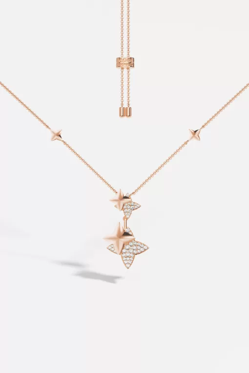 Collana regolabile con doppi meteoriti in oro rosa Placcato in oro rosa 18 carati