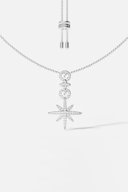 Collana regolabile con meteoriti e cerchi in pavé argento sterling