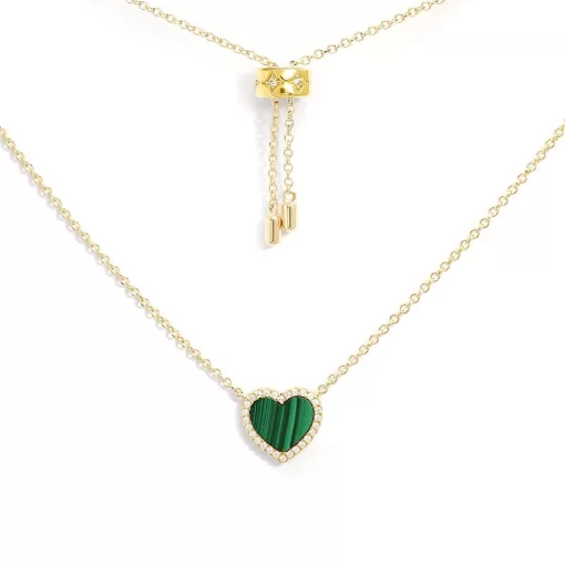 Collana regolabile con mini cuore in malachite Placcato in oro giallo 18 carati