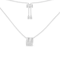 Collana regolabile con pendente ad anello a doppia linea argento sterling