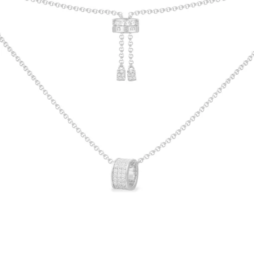 Collana regolabile con pendente ad anello in pavé argento sterling