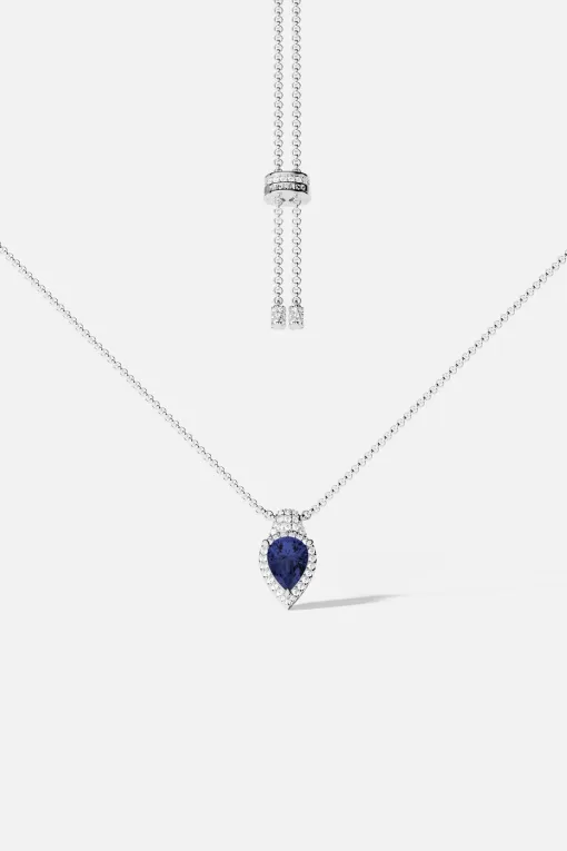 Collana regolabile con pera blu argento sterling