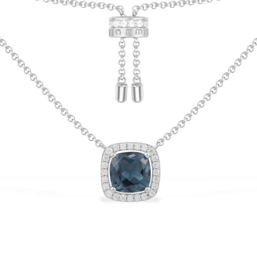 Collana regolabile con pietra quadrata blu argento sterling