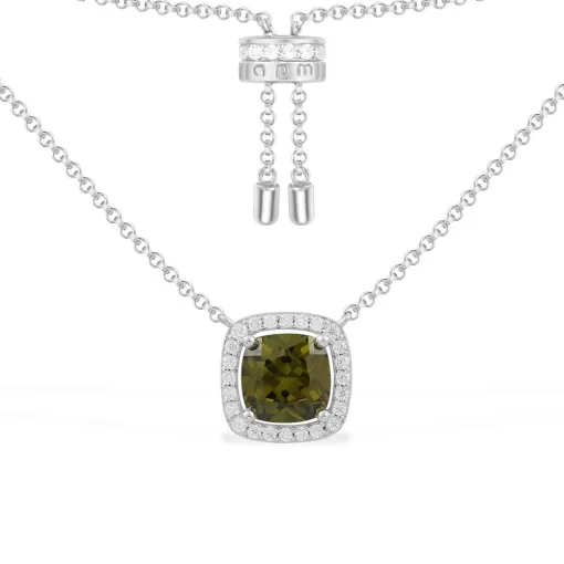 Collana regolabile con pietra quadrata kaki argento sterling