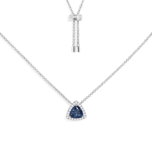 Collana regolabile con triangolo in pavé blu argento sterling