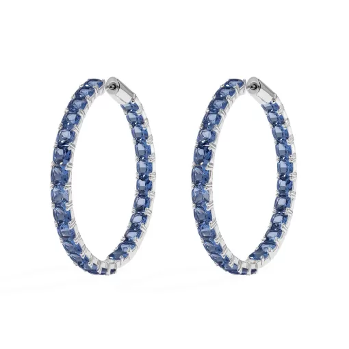 Grandi orecchini a cerchio quadrati blu argento sterling