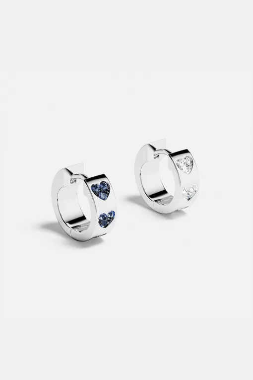 Orecchini Huggie a cuore blu e bianco argento sterling