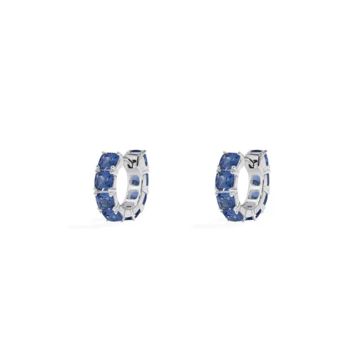 Orecchini Huggie quadrati blu argento sterling