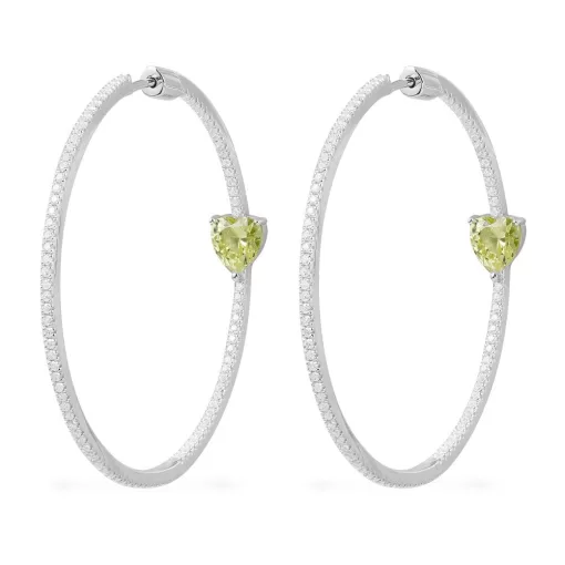 Orecchini a cerchio a cuore verde argento sterling