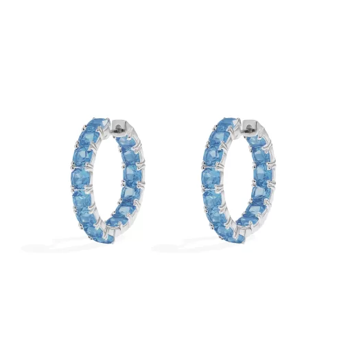 Orecchini a cerchio quadrati blu laguna argento sterling