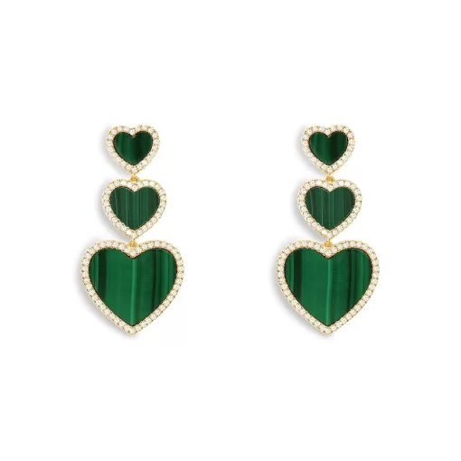 Orecchini cuore in malachite Placcato in oro giallo 18 carati