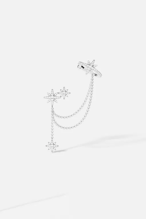 Orecchino singolo Meteoriti con ear cuff argento sterling